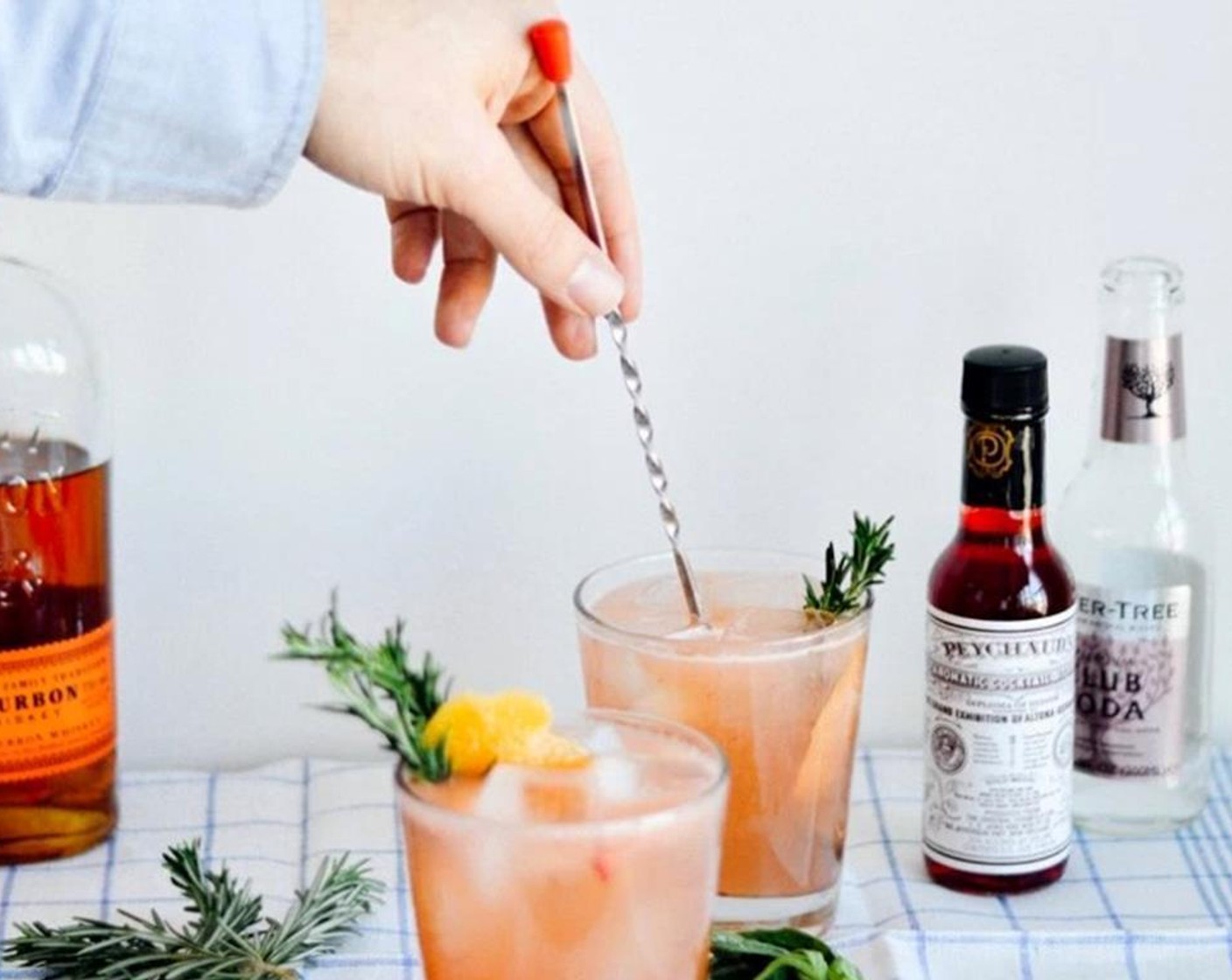 step 2 Combine the syrup, Bourbon (3 fl oz), the juice of Grapefruit (2) and Peychaud's Bitters (to taste) in a glass. Add ice and top with Club Soda (to taste). Stir.