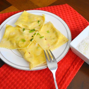 Pancetta and Pea Ravioli in Asiago Beurre Blanc Recipe | SideChef