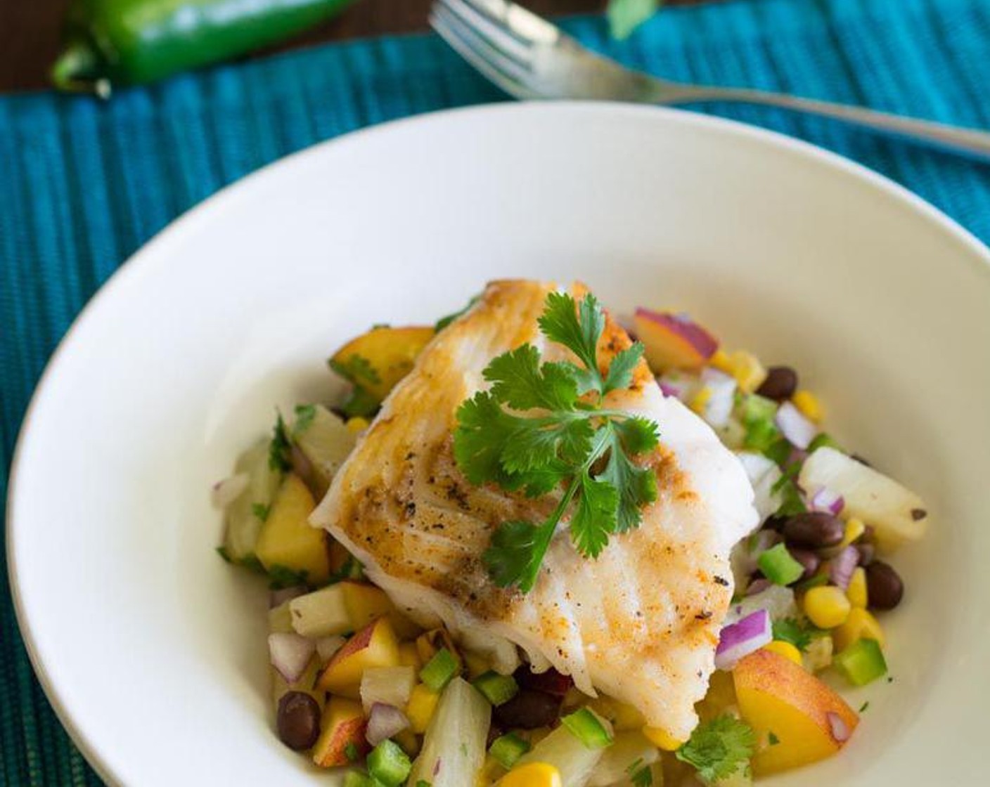 Seared Cod with Pineapple and Peach Salsa