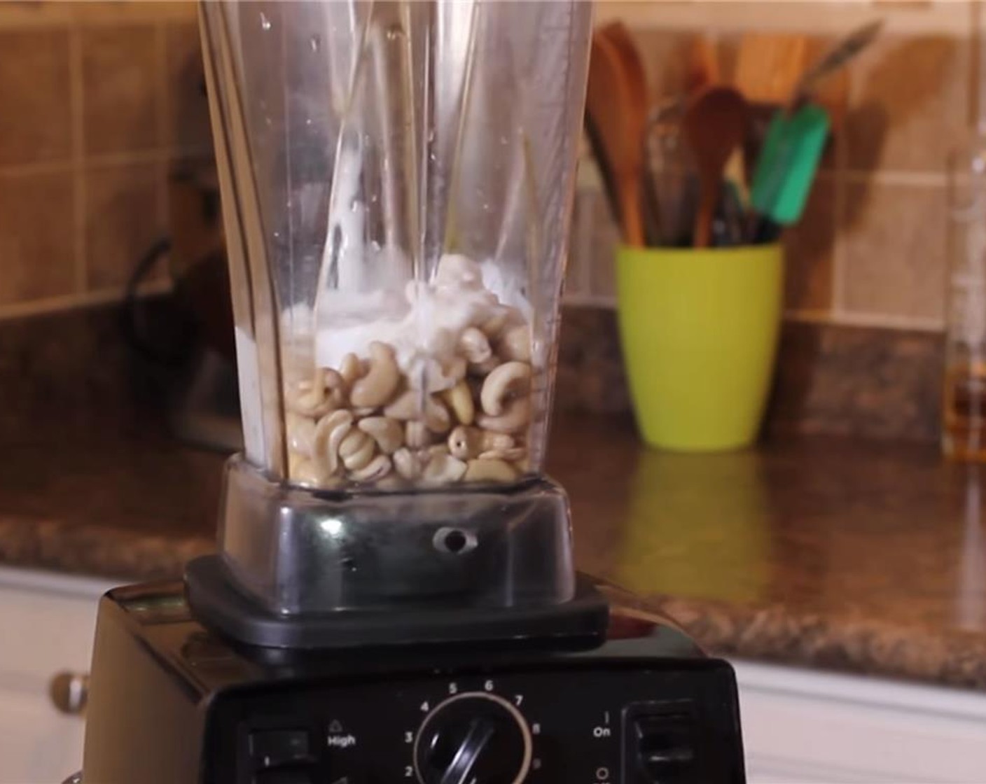 step 1 In a high-speed blender combine Raw Cashews (1 cup) and Coconut Milk (2 cups) and blend until you teach a thick and creamy consistency.