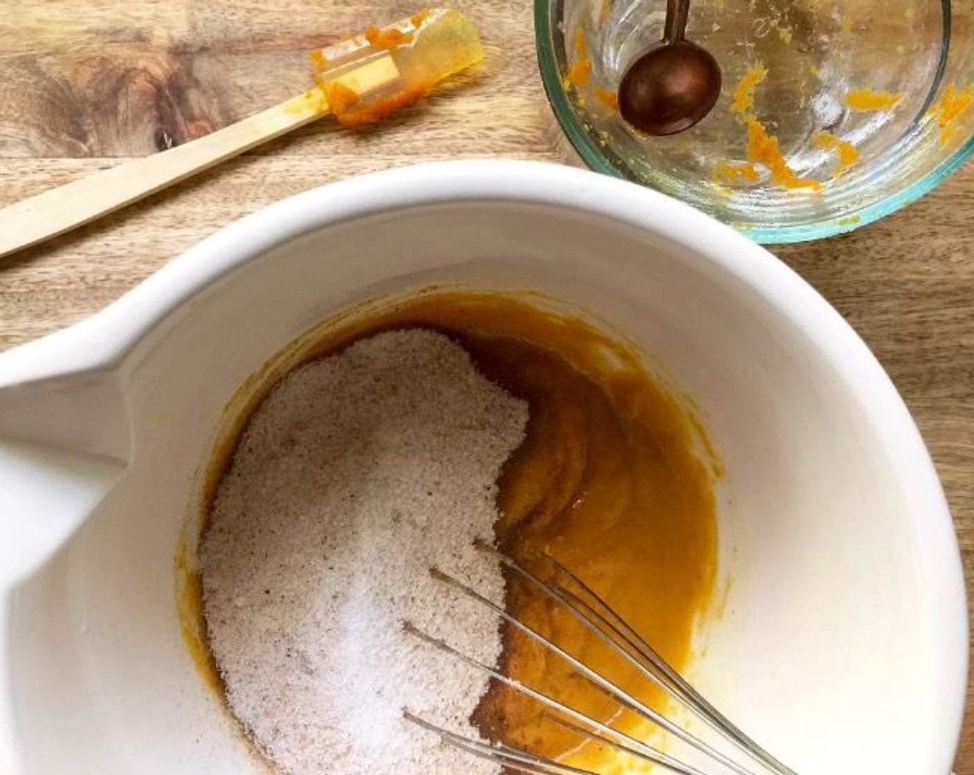 step 3 Combine the yolks of Farmhouse Eggs® Large Brown Eggs (6), Granulated Sugar (1/2 cup), Canned Pumpkin Purée (1/2 cup), Pure Vanilla Extract (1 tsp), Ground Cinnamon (1/2 tsp), Ground Ginger (1/4 tsp), Ground Nutmeg (1/4 tsp), Ground Cloves (1/4 tsp), {@10:}, Freshly Ground Black Pepper (1/4 tsp), and Kosher Salt (1/4 tsp) in a large mixing bowl, whisking together just until smooth.