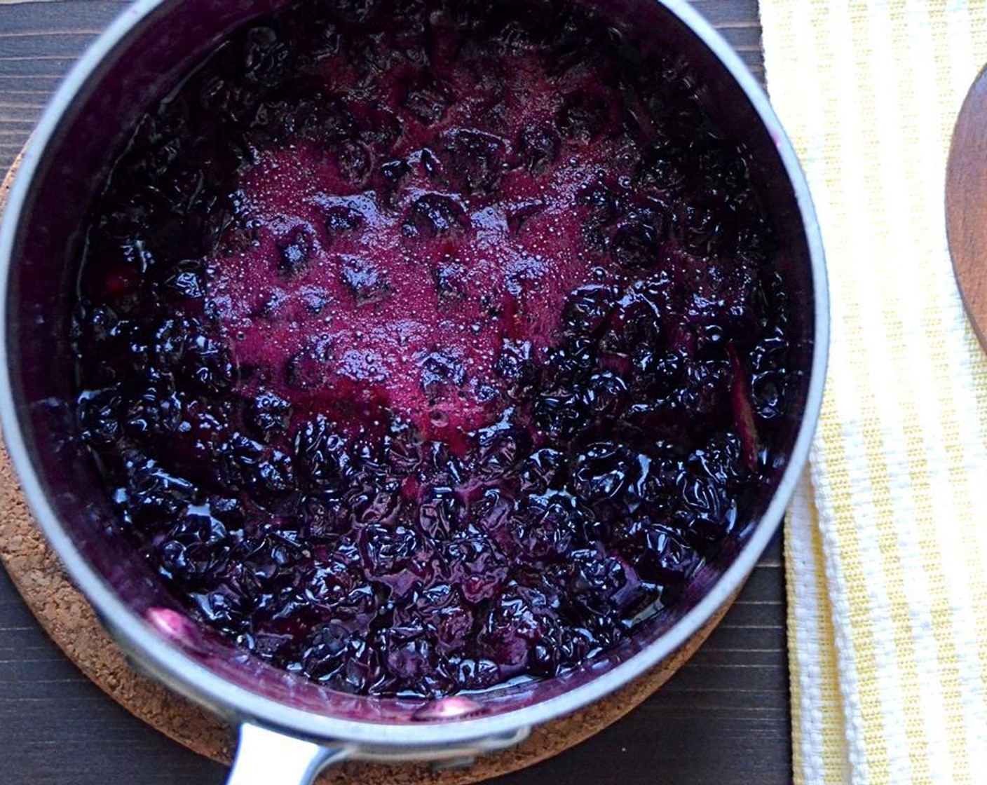 step 2 Cook until the blueberries burst and have broken down into a sauce - about 5-7 minutes. Remove from heat.