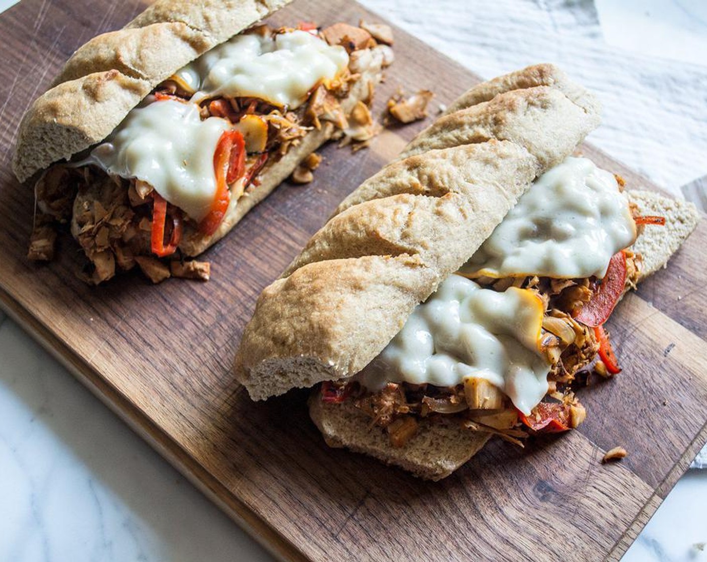 Vegetarian BBQ Jackfruit Sandwich with Caramelized Veggies