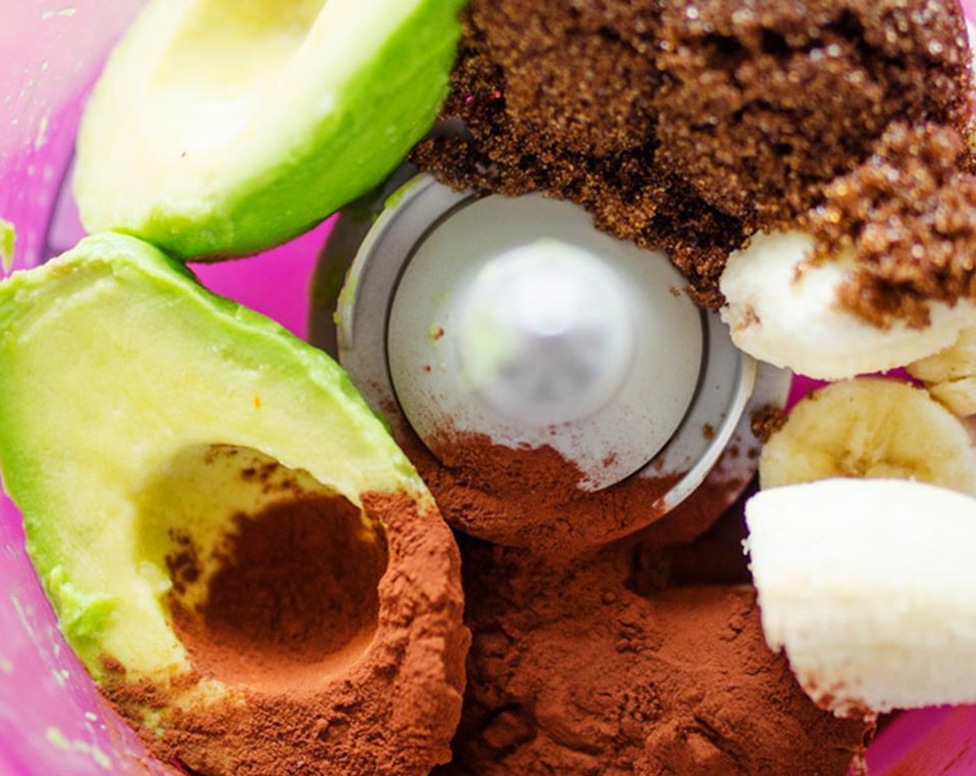 step 1 Combine Avocado (1), Banana (1), Unsweetened Cocoa Powder (2 Tbsp), Brown Sugar (2 Tbsp), and Milk (1/2 cup) in a blender.