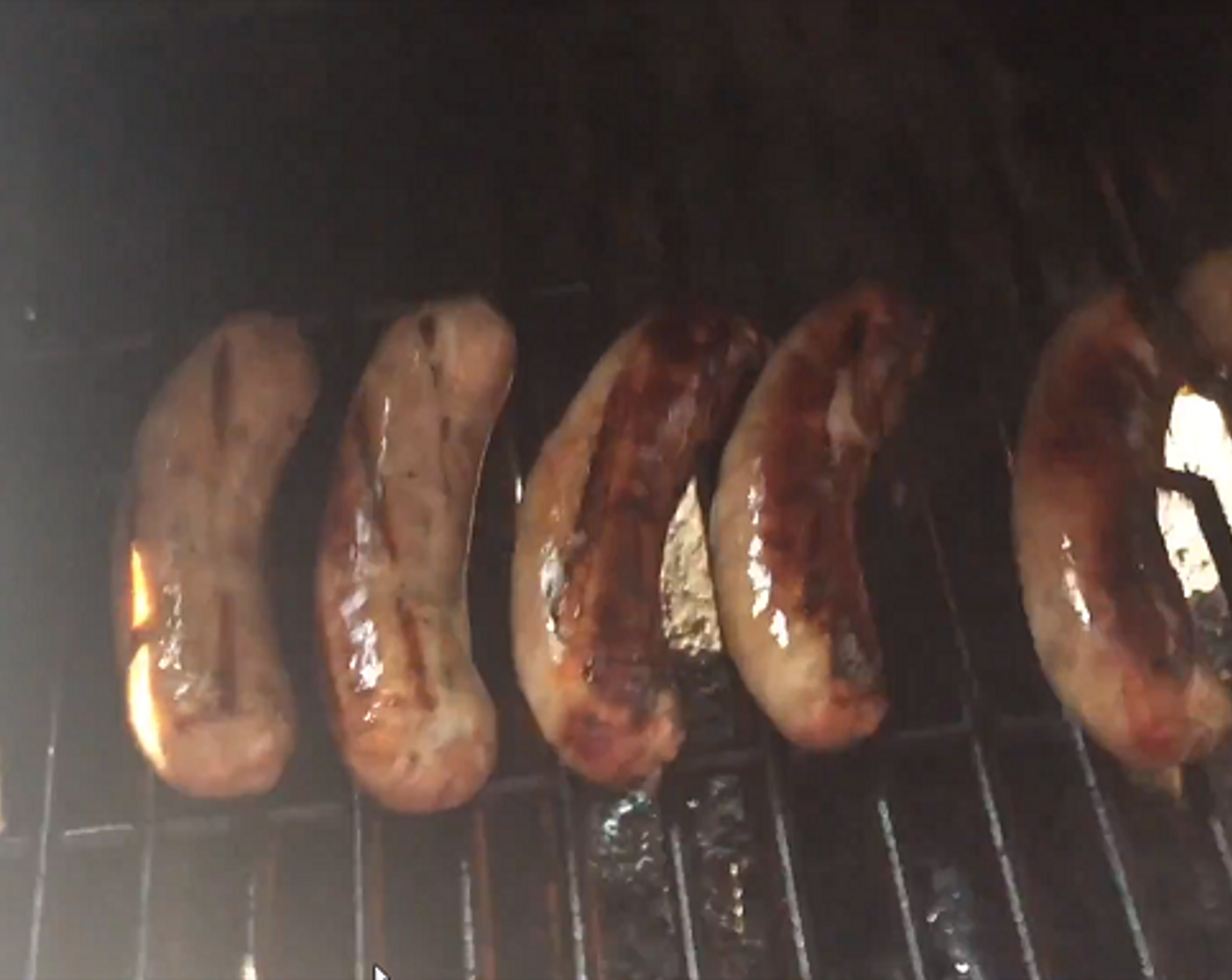 step 4 Grill Bratwurst (12) about 3 minutes on each side to crisp the outer skin.