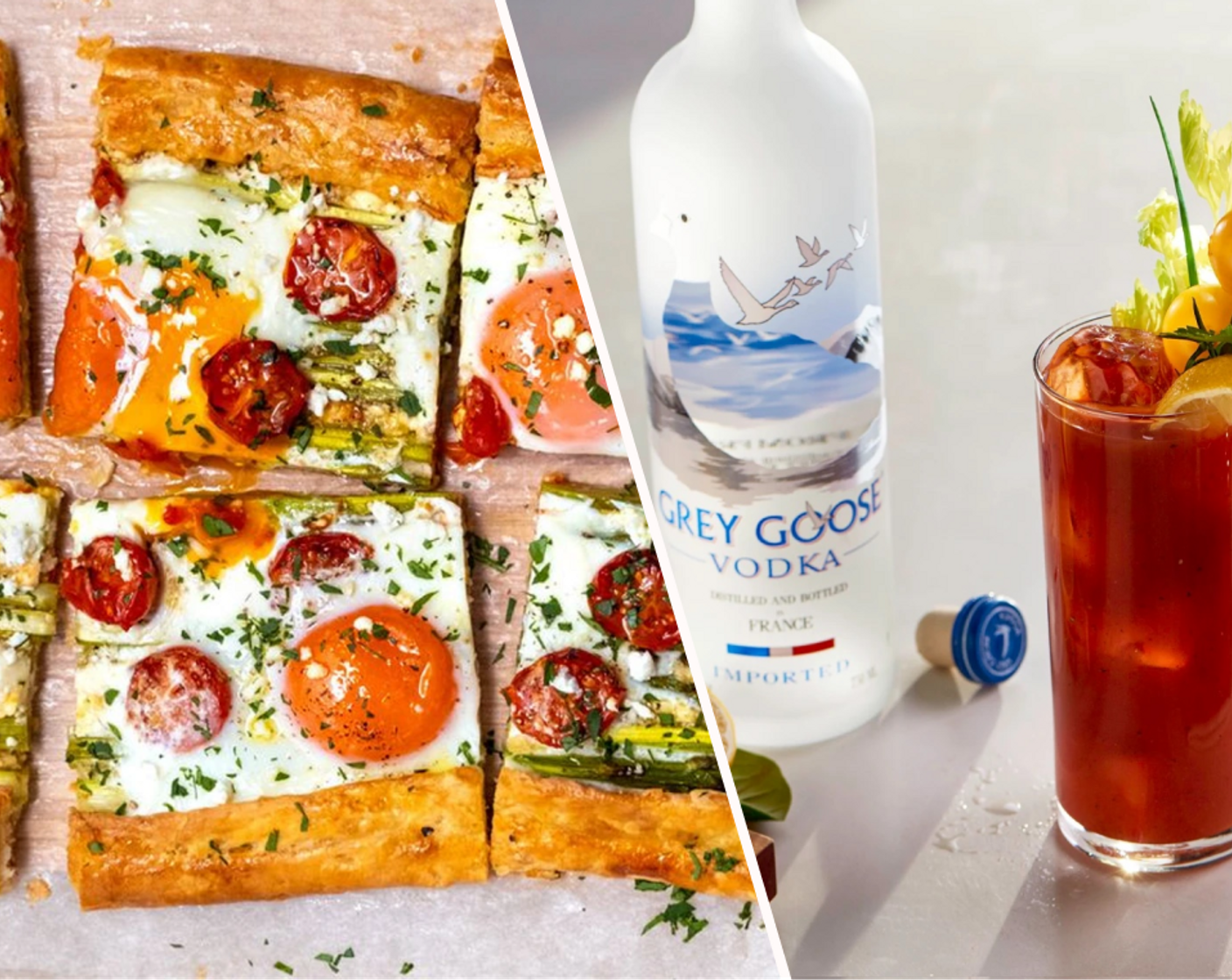 Asparagus Galette with Baked Eggs and Bloody Mary Cocktail