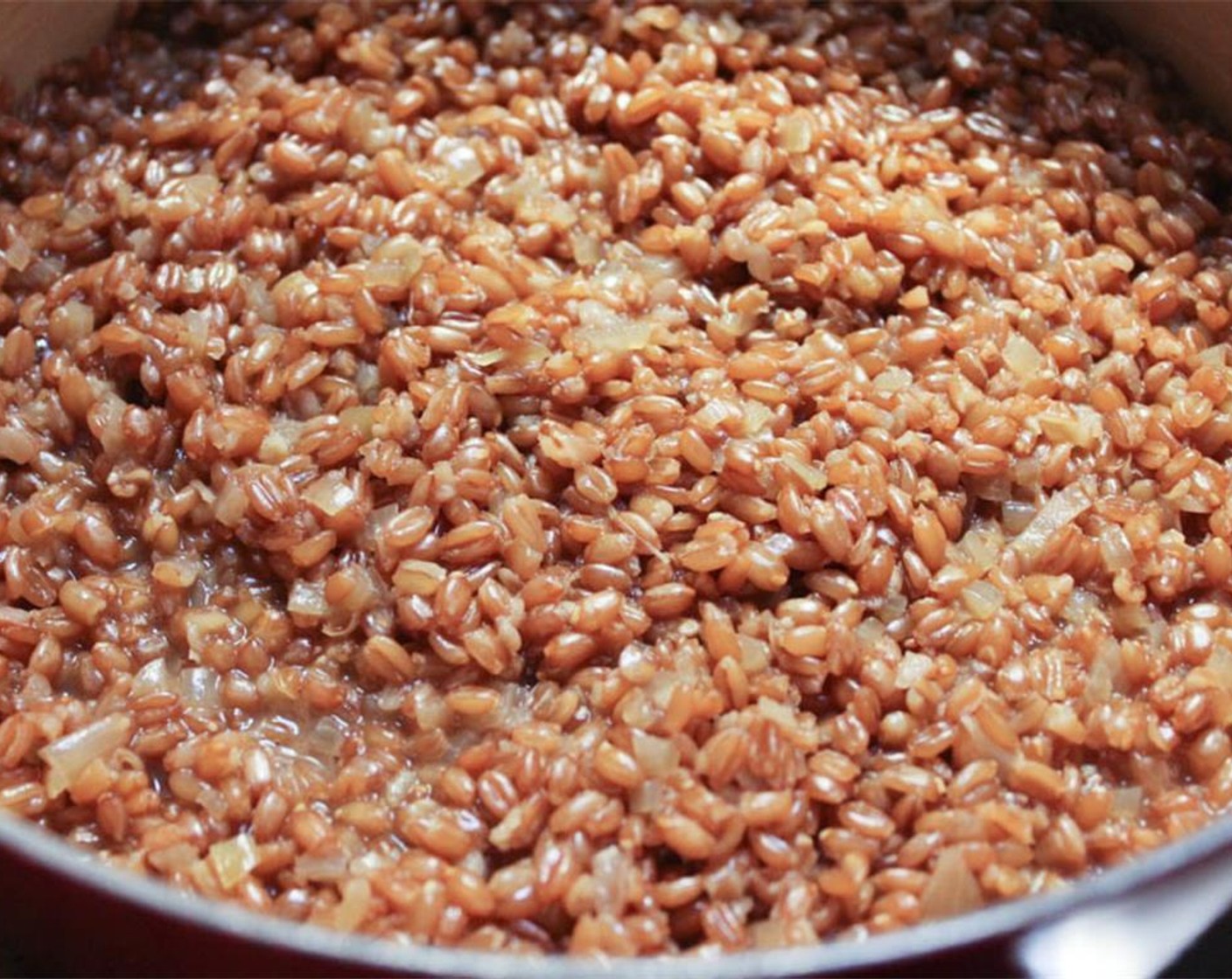 step 7 Cook gently. The liquid should be just simmering, stirring periodically, until the stock is almost completely absorbed. Repeat this process, adding stock ½ cup at a time until the farro is al dente, aka just tender.