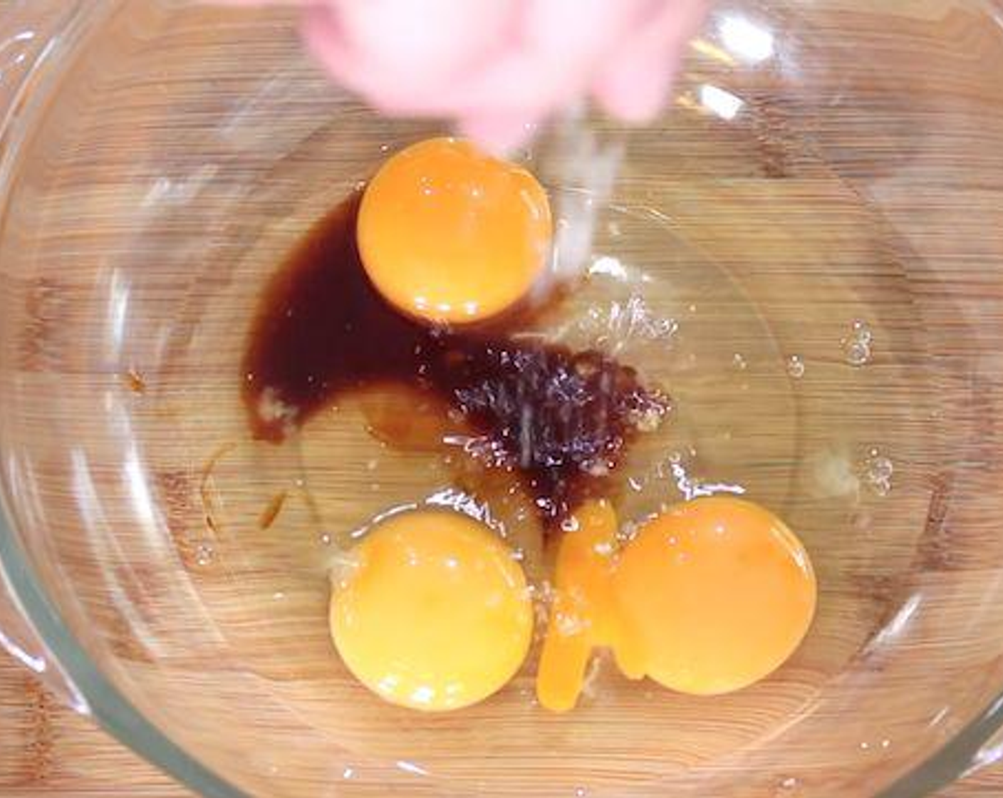 step 1 Combine Eggs (4), Sake (1 tsp), Soy Sauce (1/2 tsp), Salt (1/4 tsp) and Ground Black Pepper (1/4 tsp) in the medium bowl and mix but do not over mix.