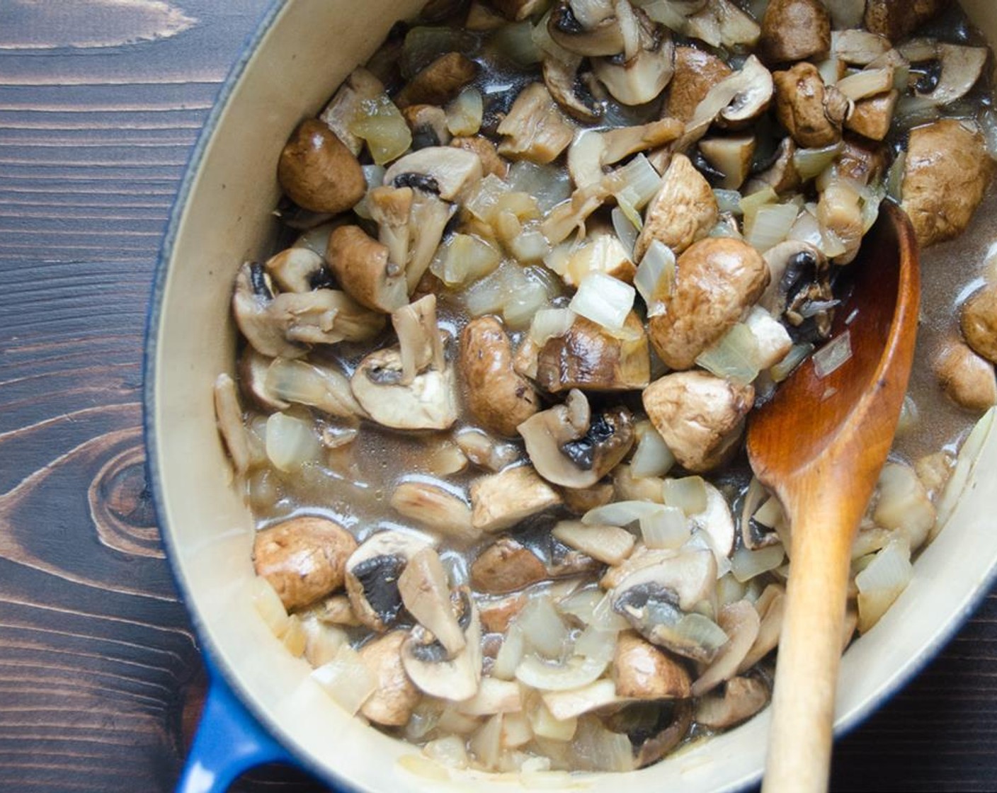 step 2 Trim and quarter the Cremini Mushrooms (6 3/4 cups). Add the mushrooms and Kosher Salt (1/2 Tbsp), stir to combine. Cover and cook for 5 to 6 minutes until the mushrooms start to give off their liquid.