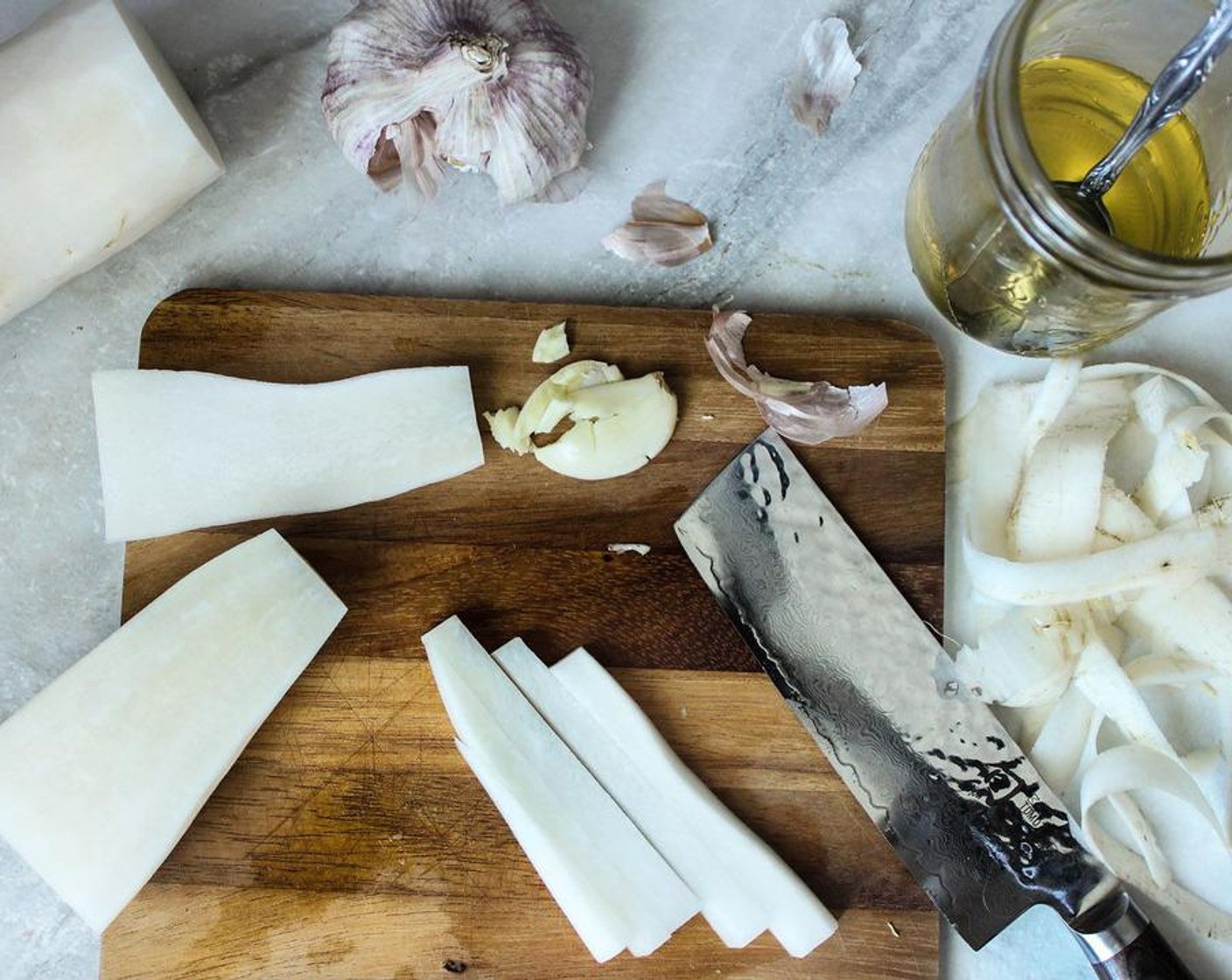 step 2 Cut the daikon radish to the shape you prefer. Thin match sticks, thick sticks or cubes.