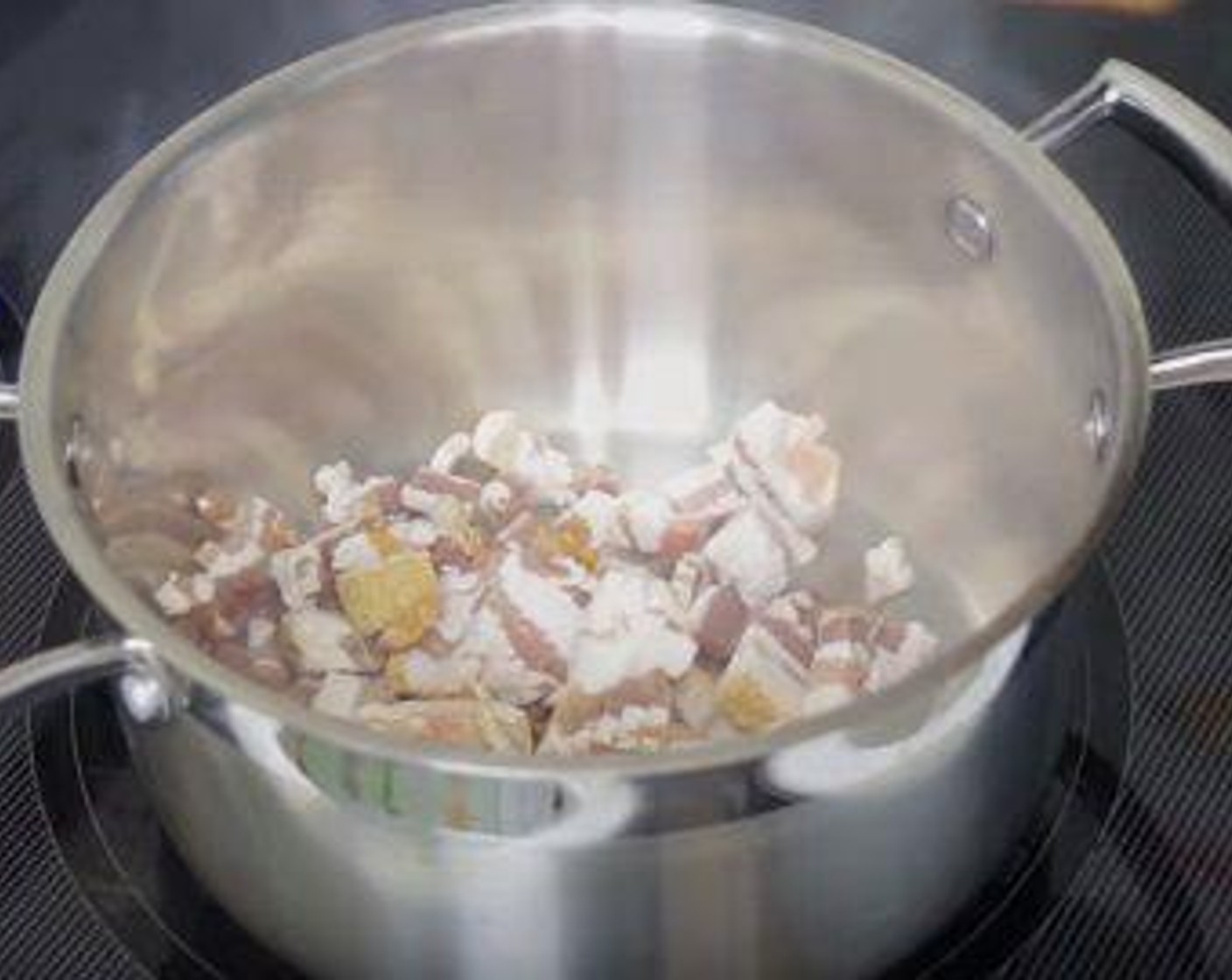 step 1 In a large pot over medium high heat, cook the Bacon (8 slices) until crispy, for about 5 minutes. Remove to a paper towel lined plate. Remove bacon fat from the pan.