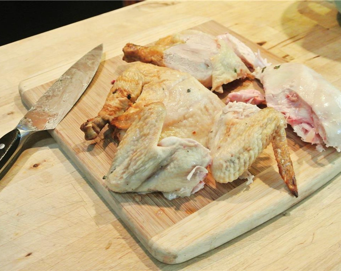 step 1 Remove the skin from the fully cooked Chicken (1), then remove all the meat from the bones.