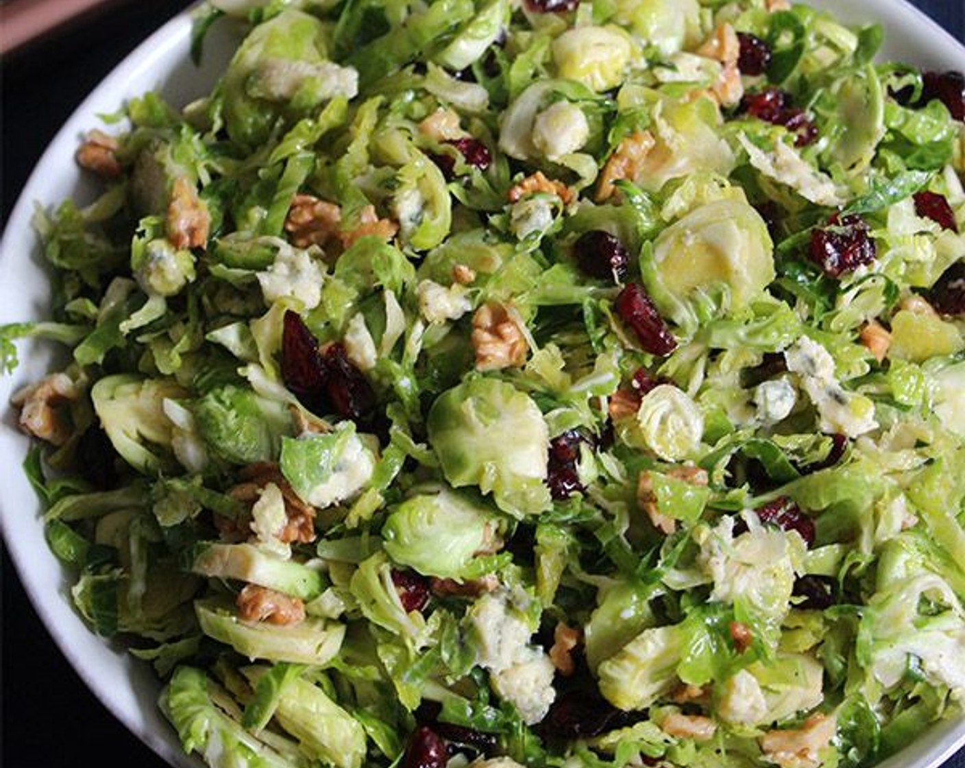 Shredded Brussels Sprouts Salad with Walnuts, Cranberries and Blue Cheese