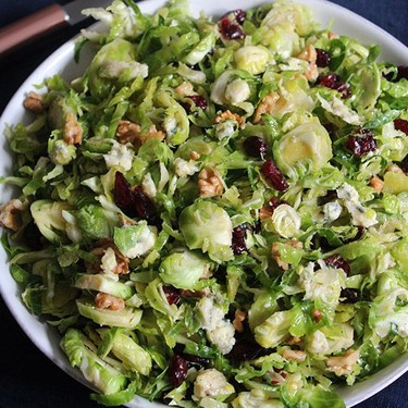 Shredded Brussels Sprouts Salad with Walnuts, Cranberries and Blue Cheese Recipe | SideChef
