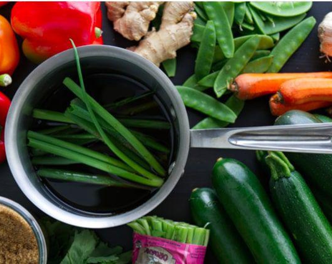 step 2 Add the scallion greens, Mirin (120 mL), Soy Sauce (120 mL), Sake (4 Tbsp), Vegetable Bouillon Cube (1), and Brown Sugar (1 tsp) to a saucepan. Bring to boil. Lower to simmer. Simmer until reduced by half.