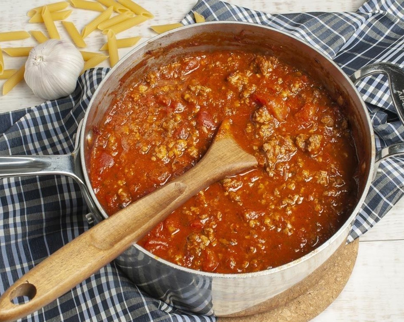 step 3 To the meat add Marinara Sauce (2 lb), Canned Diced Tomatoes (1 3/4 cups), Italian Seasoning (1 Tbsp), Salt (1/2 tsp), Ground Black Pepper (1/2 tsp) and Crushed Red Pepper Flakes (1/4 tsp).