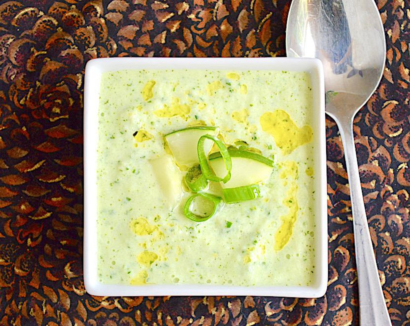 step 4 When you are ready to serve it, scoop it into pretty bowls and garnish it extra chopped cucumber, scallion, and a drizzle of olive oil! Enjoy!