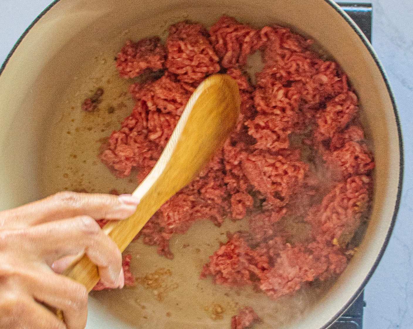 step 2 Add 85/15 Lean Ground Beef (1 lb) and break it up until it is completely browned.