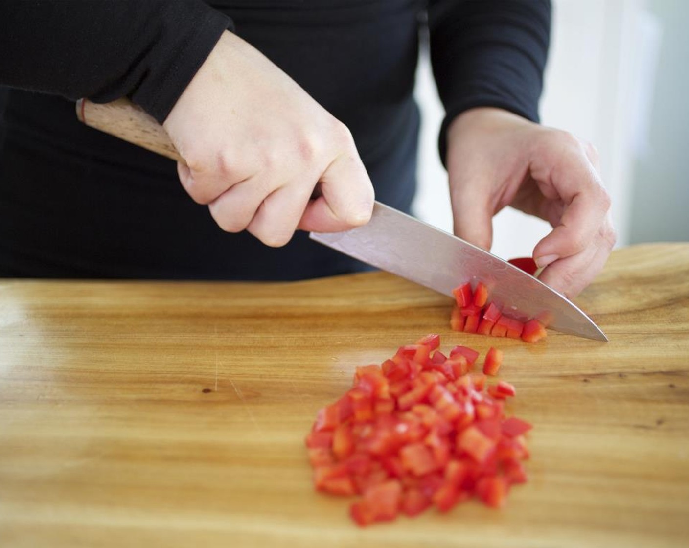 step 4 Discard the stem, pith and seeds of the Red Bell Pepper (1). Cut into 1/4 inch dice; add to bowl.