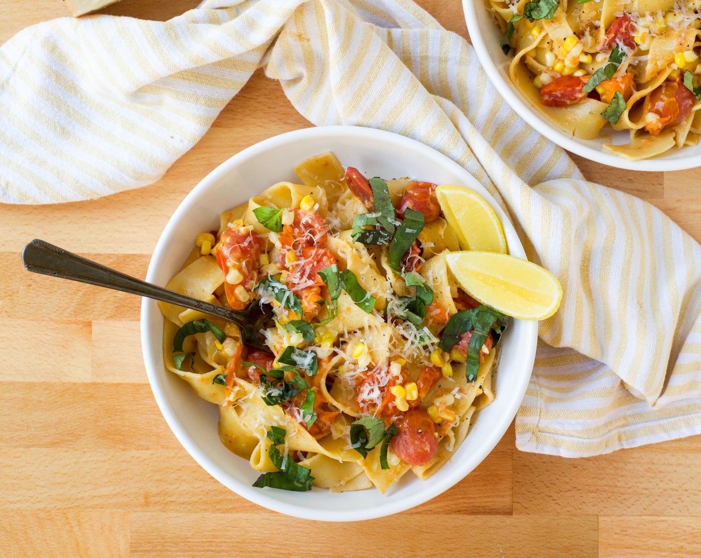 Tagliatelle with Blistered Cherry Tomatoes, Corn, and Basil