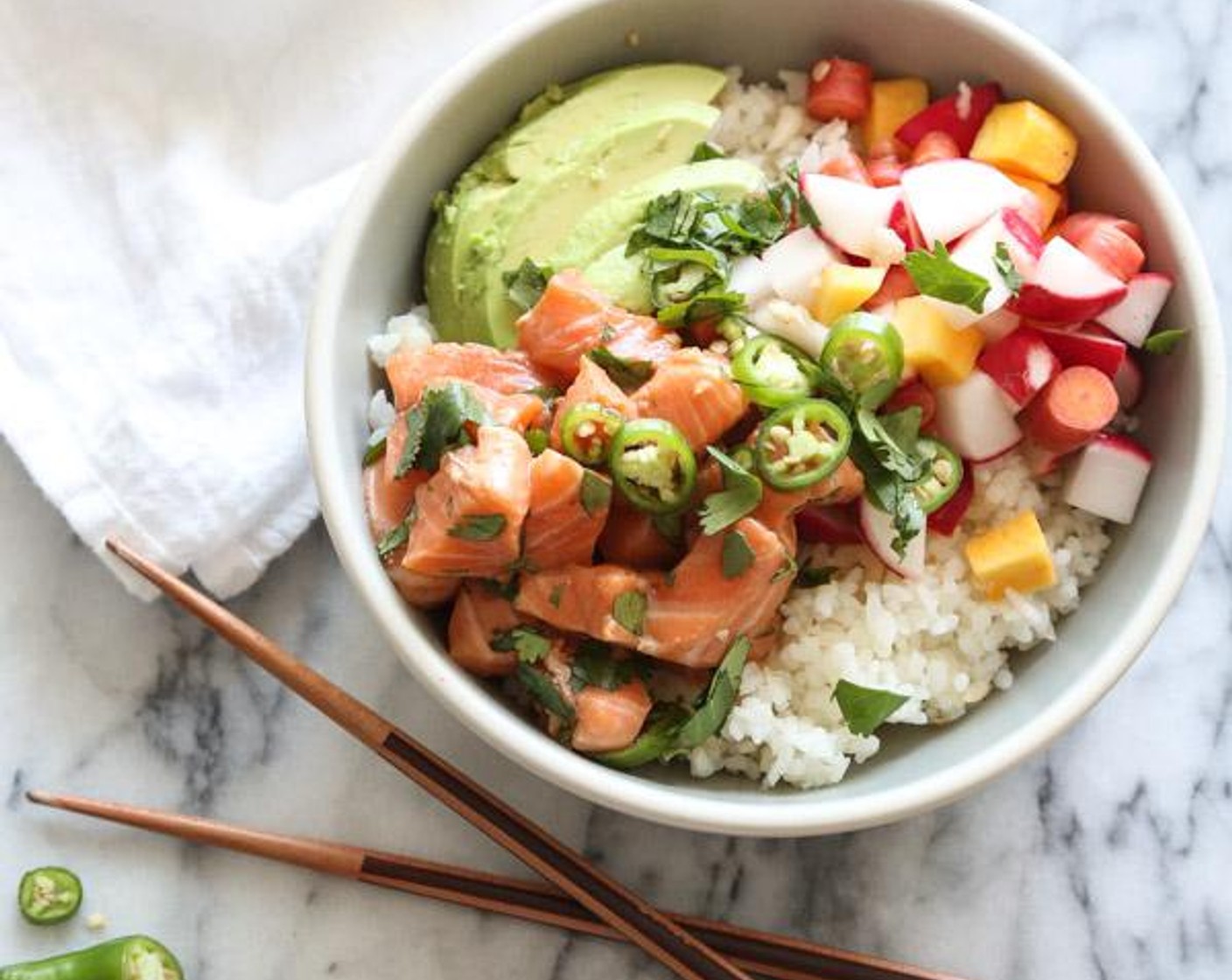 Salmon Poke Bowl with Pickled Radishes