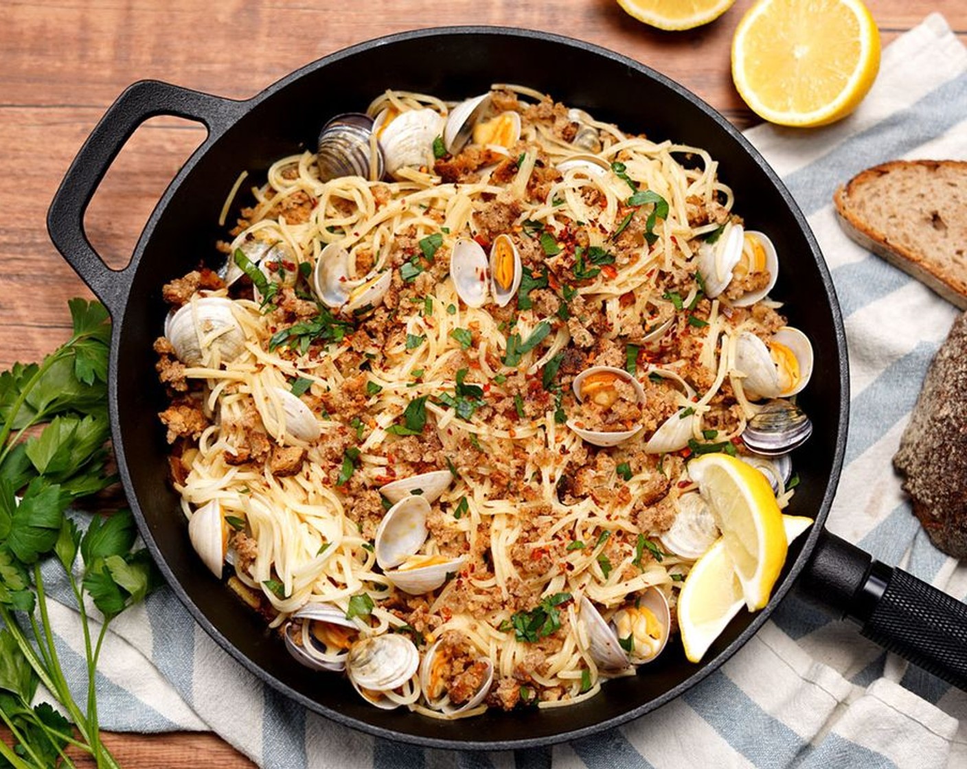 Clam Aglio e Olio with Garlic Bread Crumbs