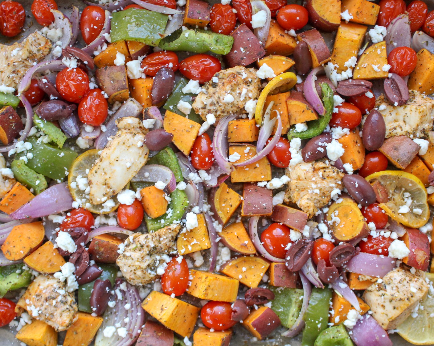 Mediterranean Sheet Pan Chicken and Sweet Potatoes