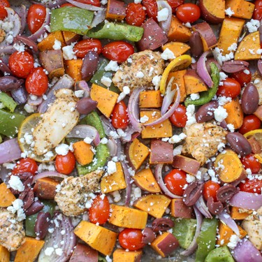 Mediterranean Sheet Pan Chicken and Sweet Potatoes Recipe | SideChef