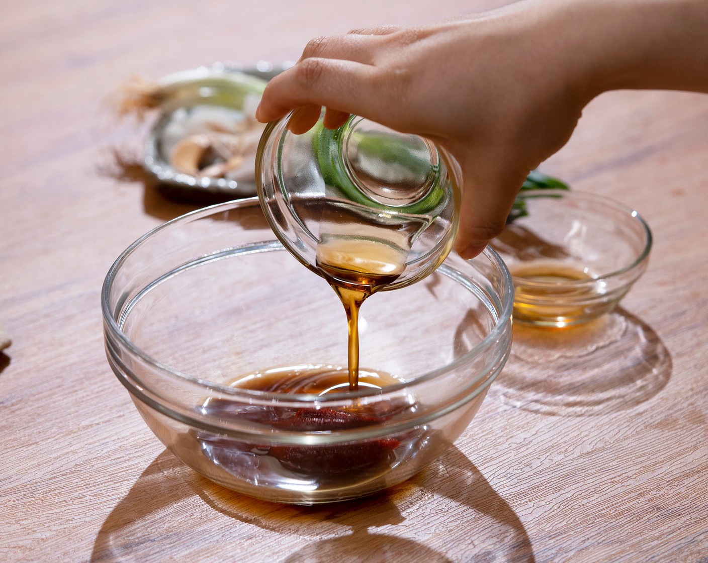 step 1 In a small mixing bowl, mix together Gochujang (2 Tbsp), Soy Sauce (1 Tbsp), 1 Tbsp of Lemon (1), Sesame Oil (1/2 Tbsp), and Honey (1/2 Tbsp) until well combined.