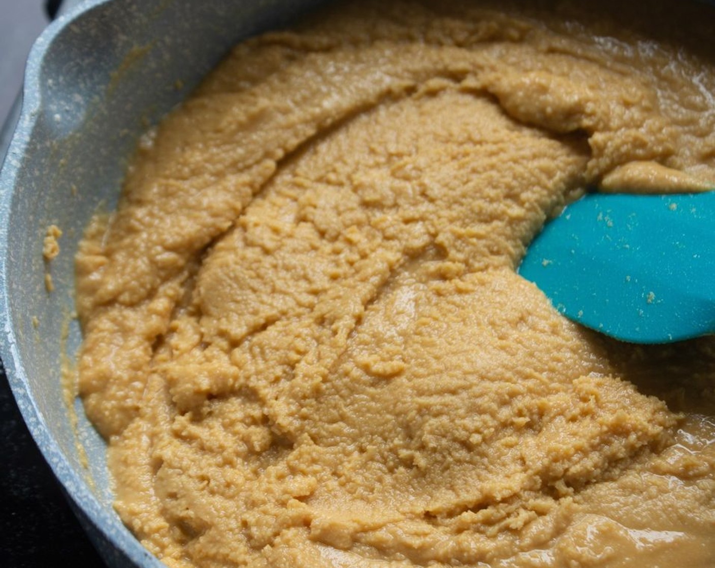 step 2 Melt Ghee (1 1/2 cups) in a non-stick saucepan over medium heat. Once melted, add Chickpea Flour (3 cups) and Semolina (2 Tbsp). Mix continuously for 10 to 12 minutes or until the mixture smells nutty and has darkened in color slightly.