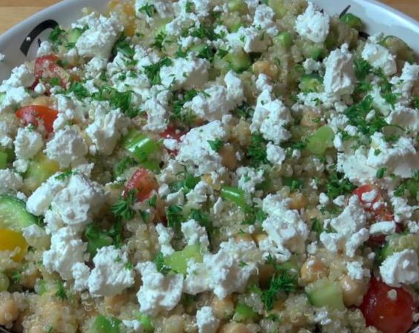 step 4 Transfer the salad to a serving platter and top with Feta Cheese (1 cup).