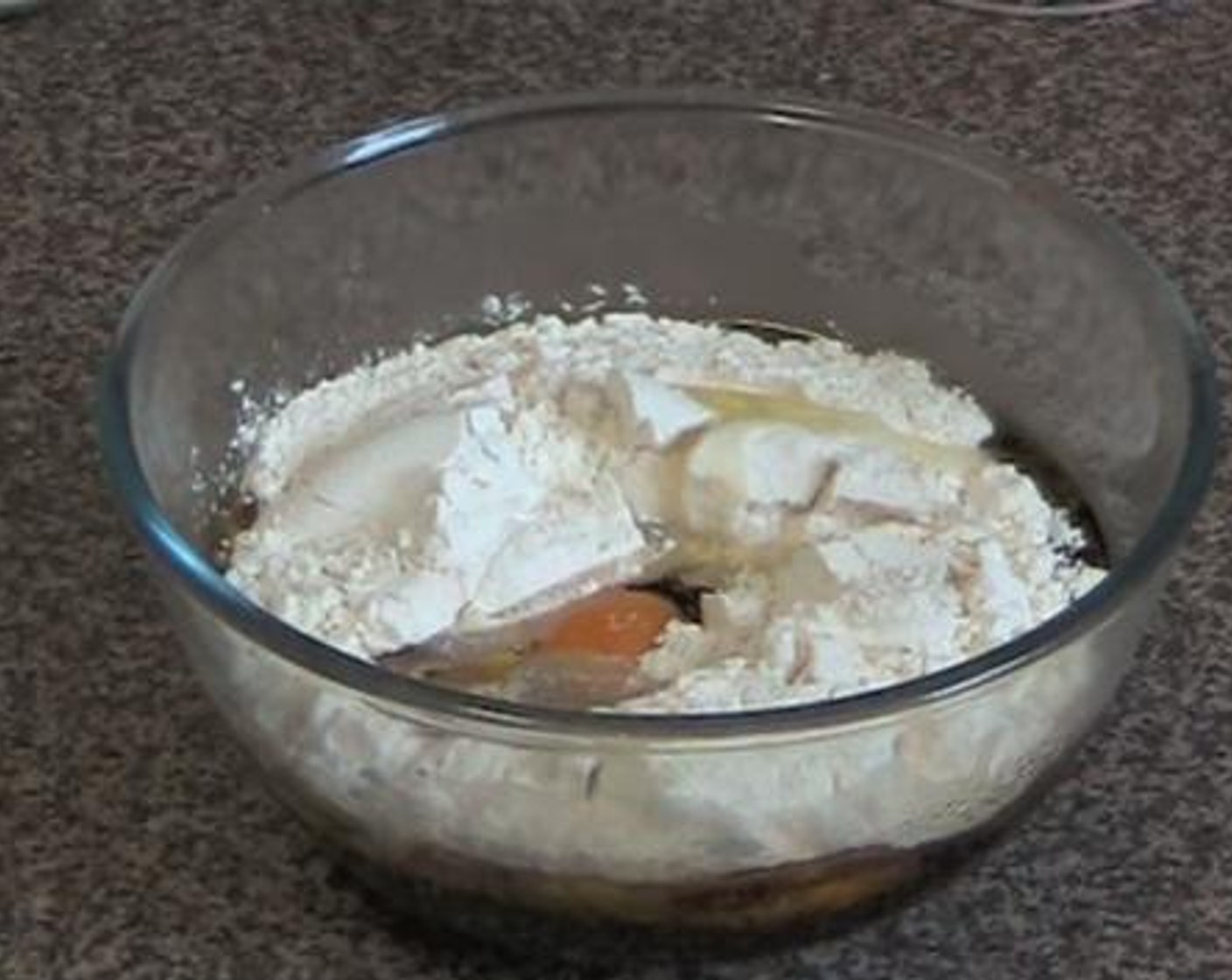 step 3 Into the mixture, add in the Self-Rising Flour (1/2 cup), and Eggland's Best Classic Eggs (2). Mix everything together.