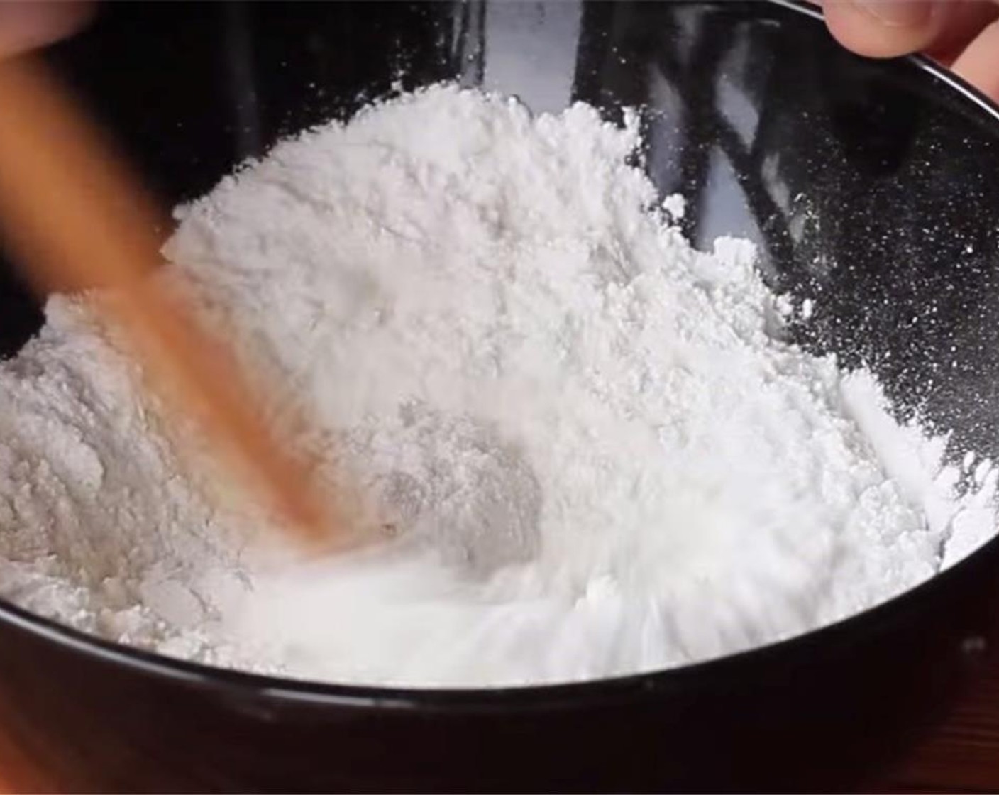 step 9 In a fry pan, stir fry Sweet Glutinous Rice Flour (1/3 cup) on medium low heat until the flour turns light yellow. Remove it from the heat. Set aside to cool down.