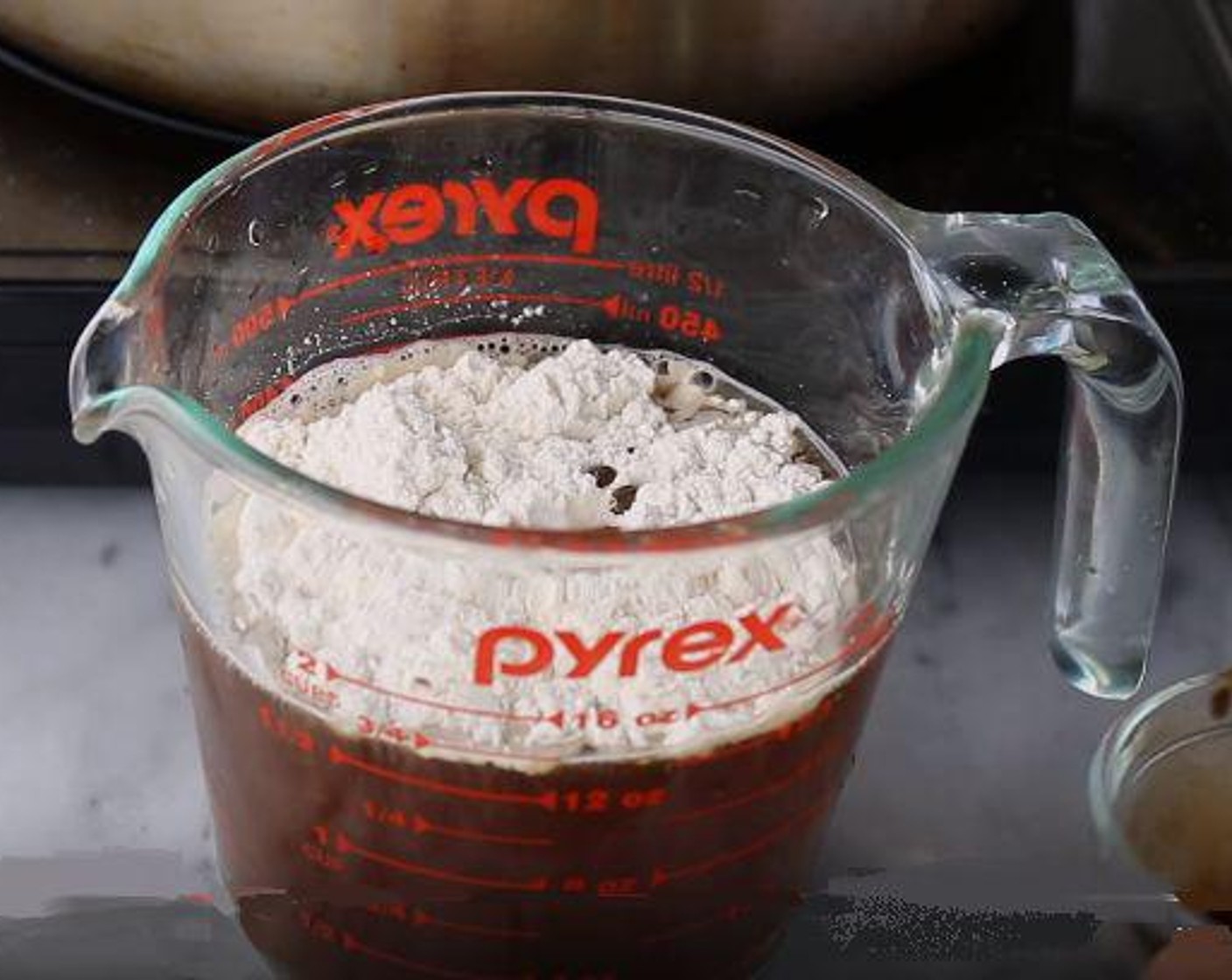 step 4 In a separate container, add All-Purpose Flour (3 Tbsp) and Worcestershire Sauce (1 tsp) to Beef Broth (1 1/2 cups) and mix until there are no more lumps. Add sauce to the vegetables and let thicken up, about 5 minutes.