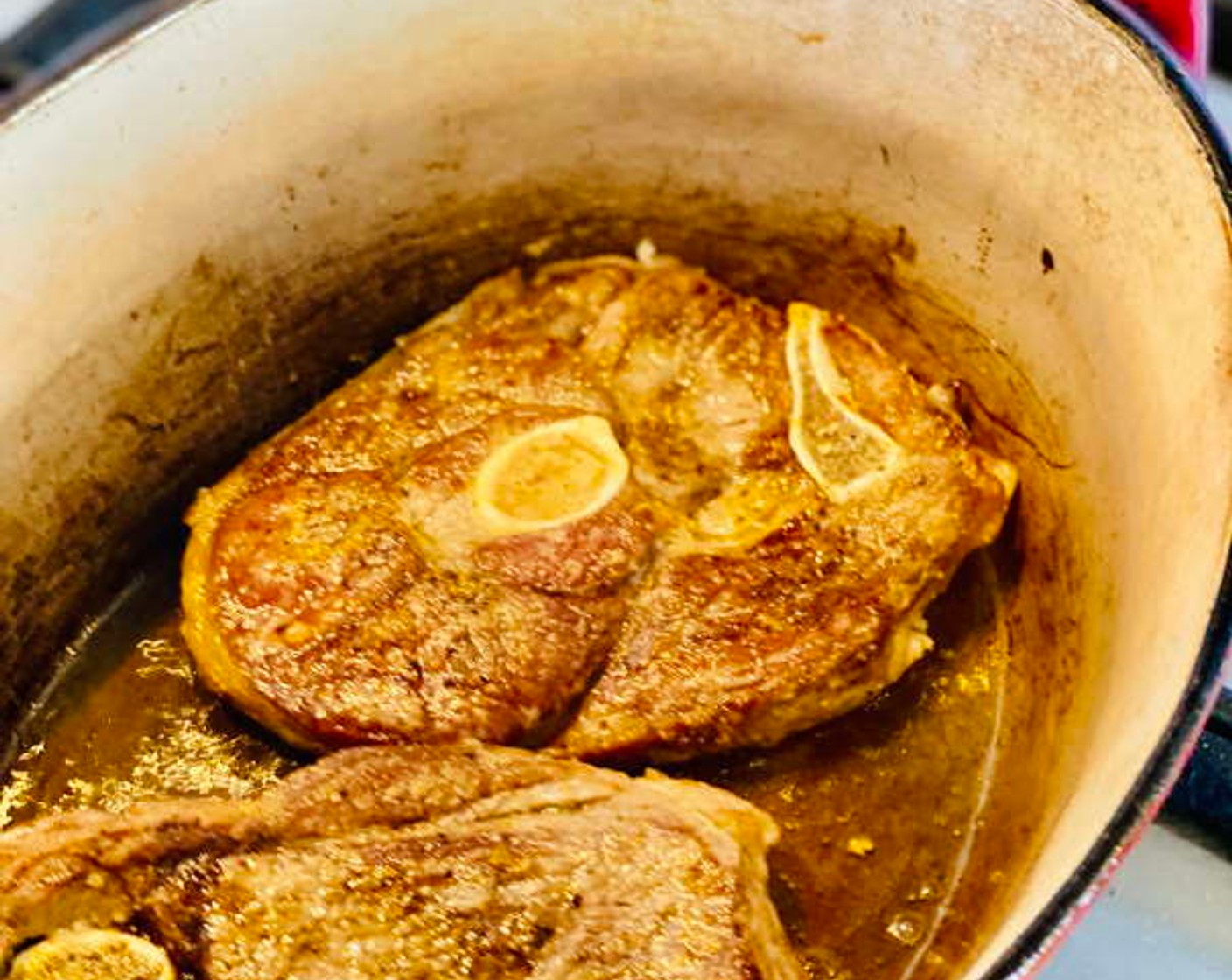 step 4 Once hot, add as many chops as you can fit directly onto the base of the dish so they brown evenly. Allow the chops to brown evenly on each side for about 3-4 minutes and then turn and repeat on the other side.