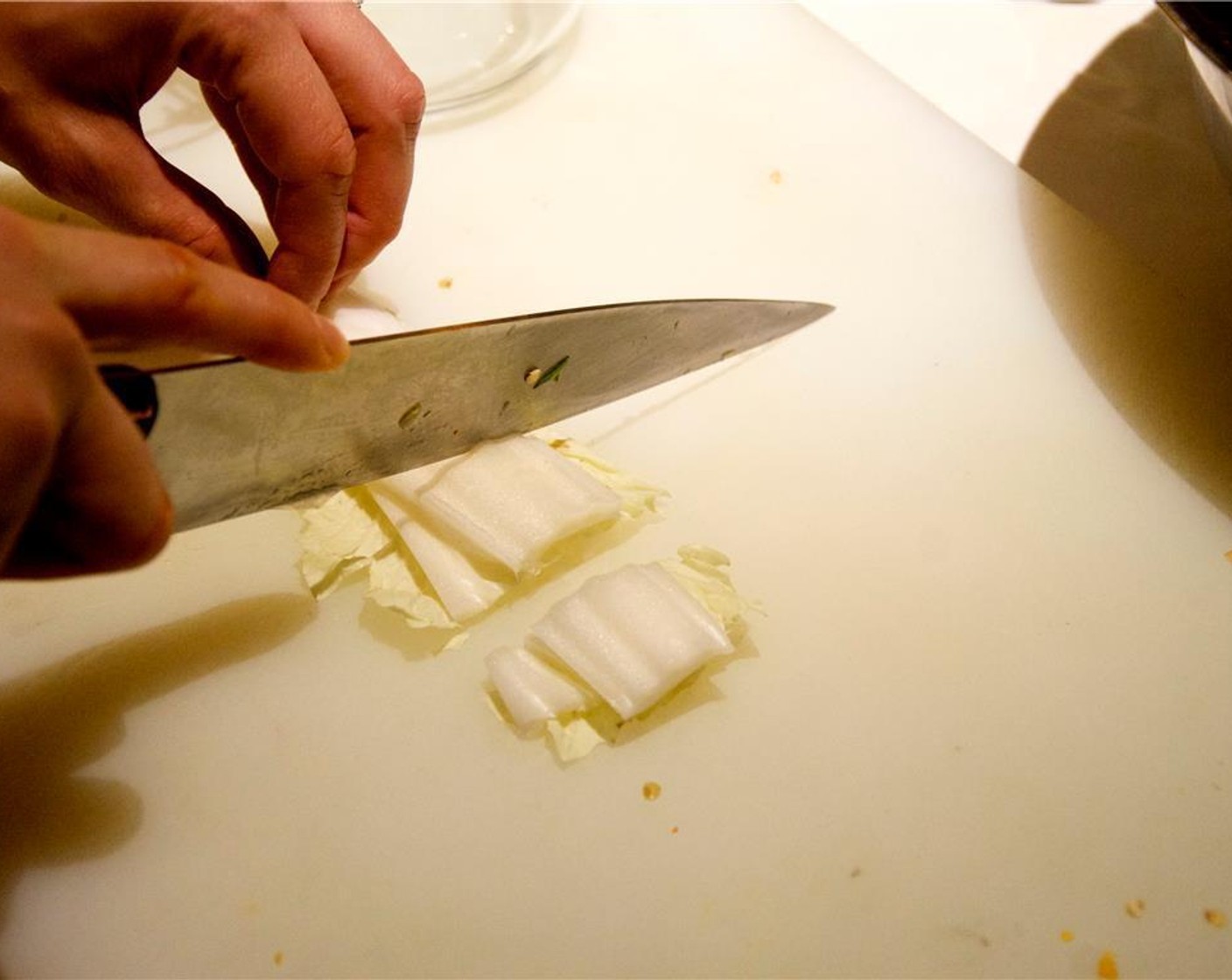 step 2 Cut the Napa Cabbage (1/3 cup) into uniform squares.