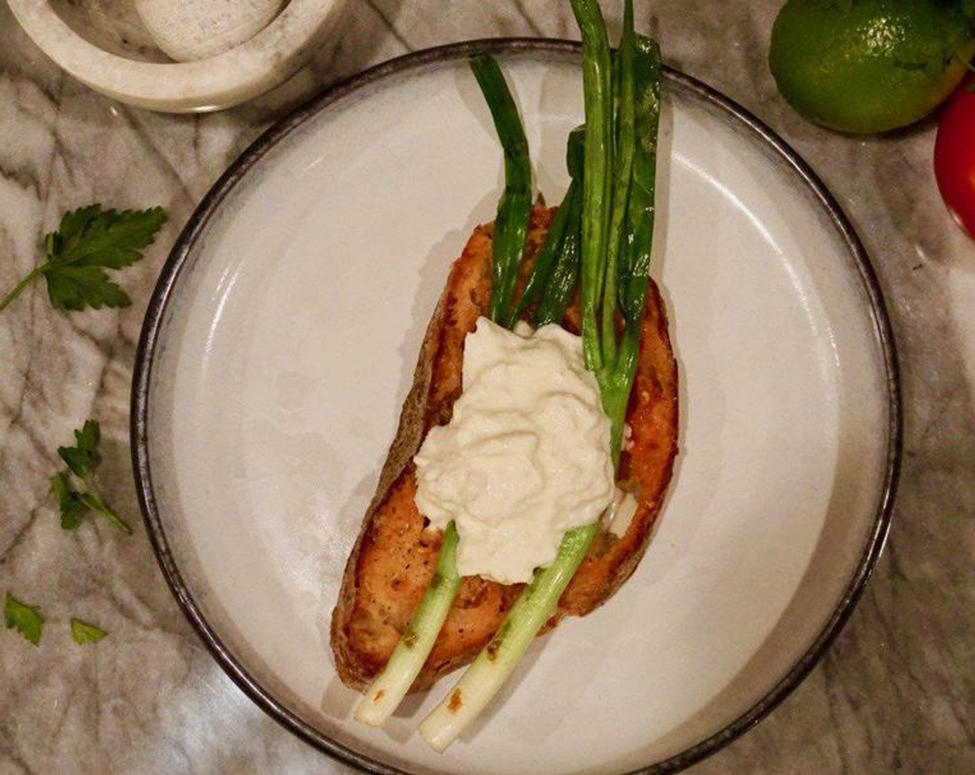 step 4 Serve warm or add Scallion, Burrata Cheese (to taste). Slice the scallions in half and place atop the toasts. Then top with burrata if desired. Enjoy!