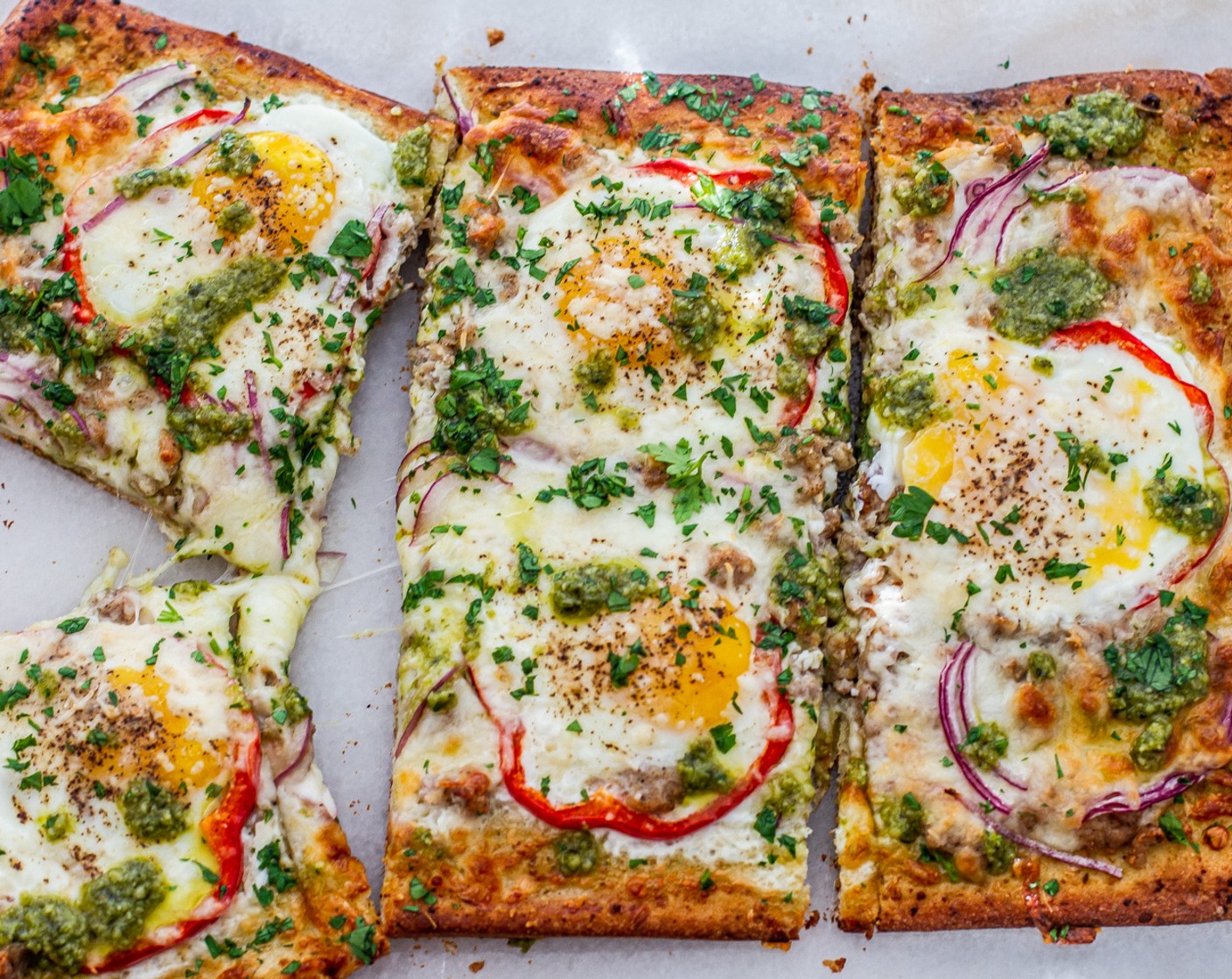 Sheet Pan Pesto Breakfast Pizza