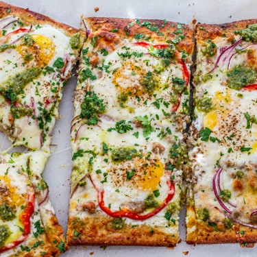 Sheet Pan Pesto Breakfast Pizza Recipe | SideChef