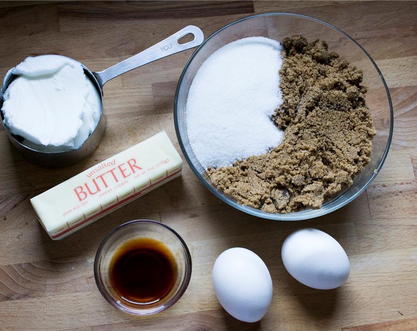 step 2 In a mixer, combine the Unsalted Butter (1 cup), Vegetable Shortening (1 cup), Brown Sugar (1 1/2 cups), Granulated Sugar (1/2 cup), Egg (1) and egg yolk, and Vanilla Extract (1 Tbsp).