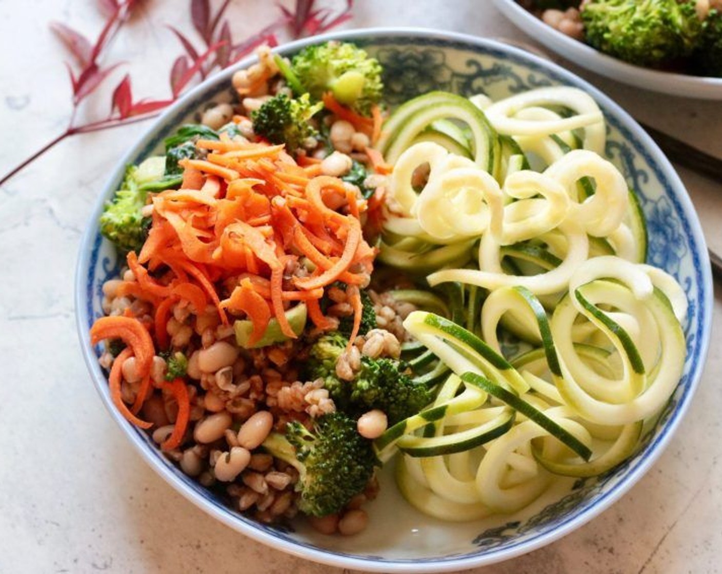 Sautéed Veggie Farro Spiralized Zucchini Salad