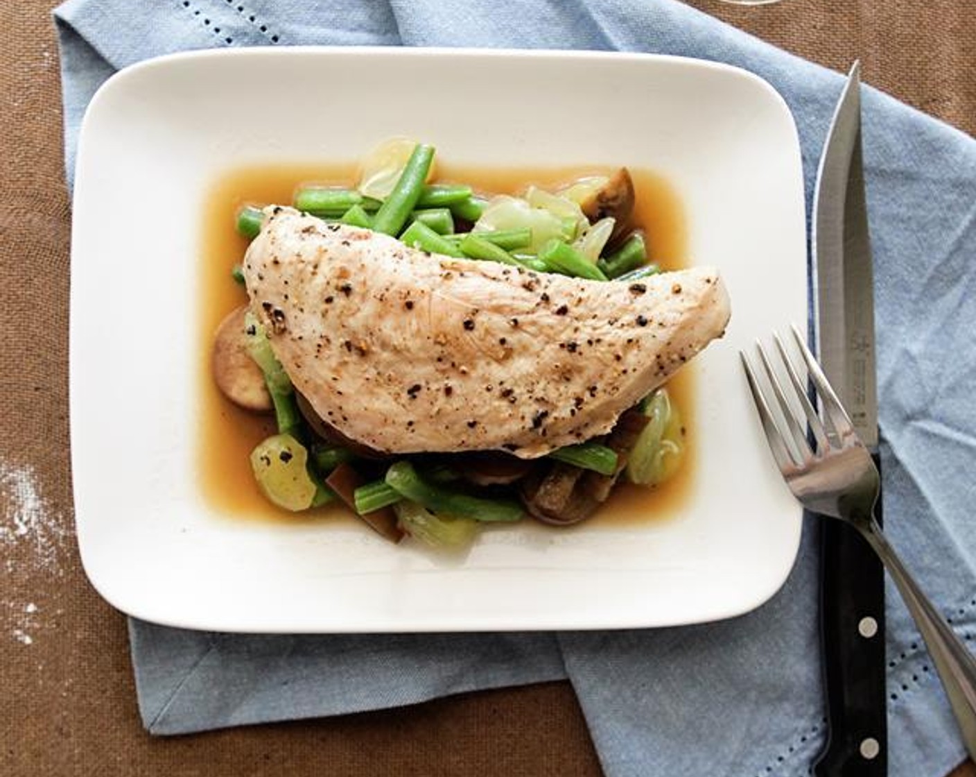 Chicken with Green Beans, Eggplant & Muscadine Sauce