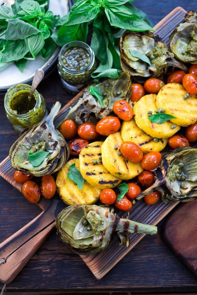 Grilled Artichokes & Polenta with Blistered Tomatoes Recipe | SideChef