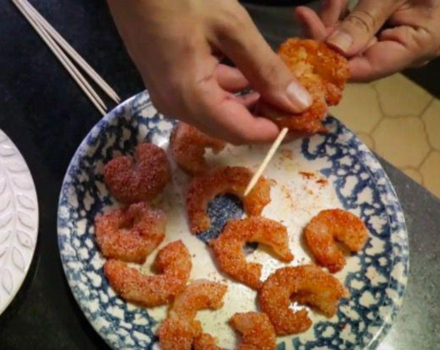 step 5 Pat dry Jumbo Shrimp (15). Season with Sea Salt (to taste) and Ground Black Pepper (to taste), then coat each shrimp one by one in the spice mix. Add the coated shrimps onto wooden skewers.