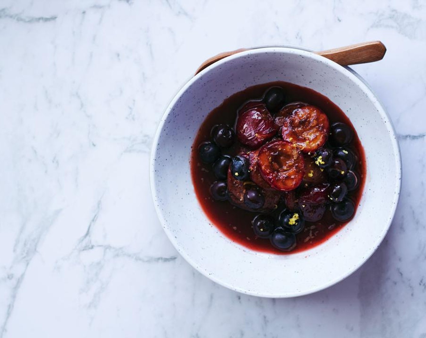 Plums in Vegan Balsamic Syrup with Blueberries