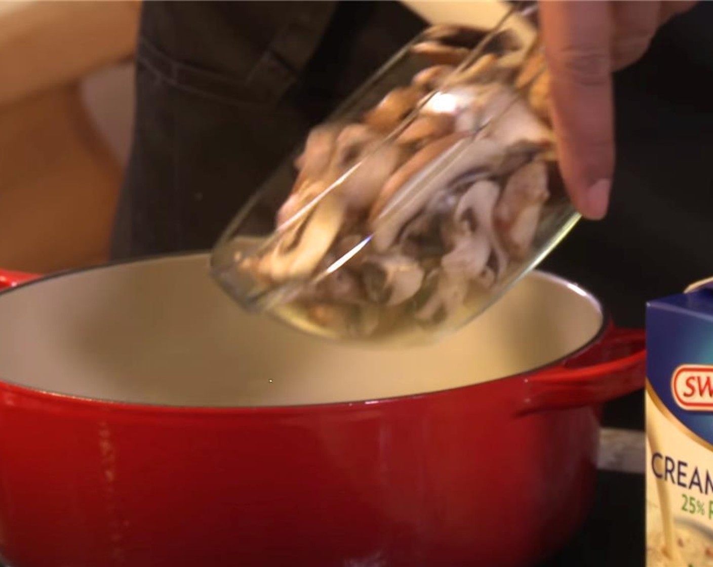 step 3 Chop the Onions (2 Tbsp), mince the Garlic (1 clove) and add along with baby bella mushrooms. Cook until onions are soft.