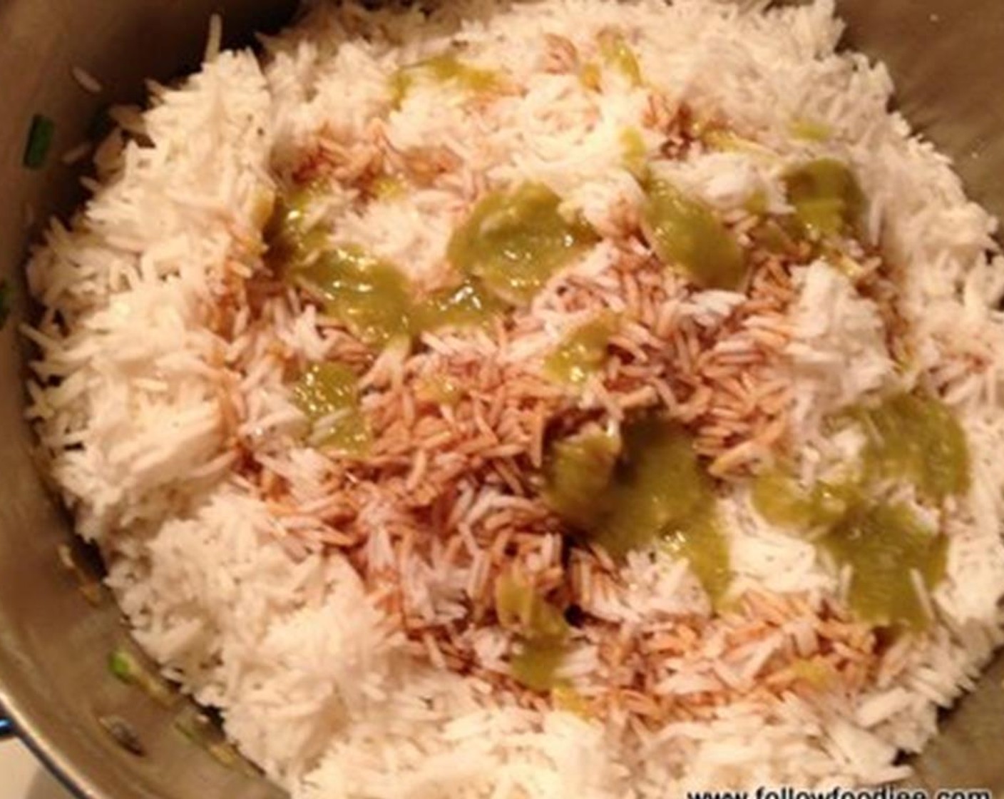 step 4 Add cooked White Rice (2 Tbsp), Green Chili Paste (1 Tbsp), and Soy Sauce (1/2 Tbsp). Mix until fully combined.
