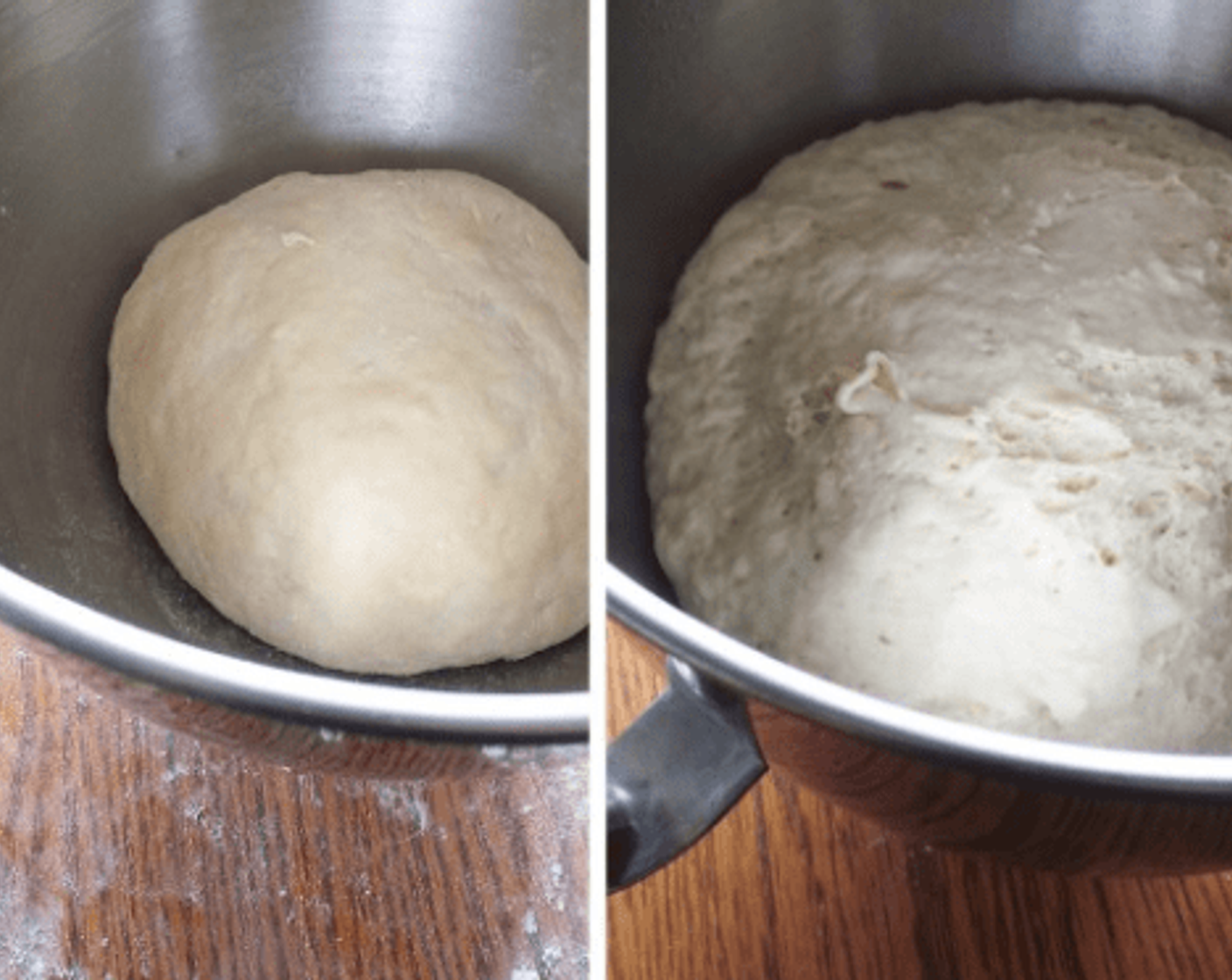 step 4 Lightly brush a large bowl with oil and turn the dough to coat. Cover the bowl with a damp dish towel. Let rise in a warm place for 1 hour, until the dough has doubled in size. Punch the dough down, and let it rest for another 10 minutes.