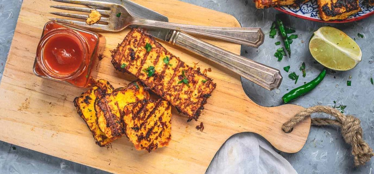 Grilled Chickpea Tofu Fingers In Schezwan Sauce Recipe | SideChef