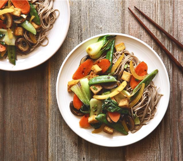 Stir-Fried Tofu with Baby Bok Choy, Peas, and Soba Recipe | SideChef